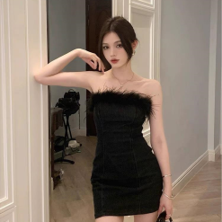 Đầm jean ôm đính lông - VD5827