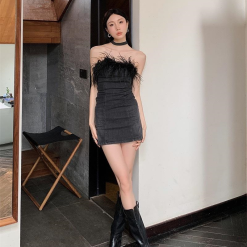 Đầm jean ôm đính lông - VD5827