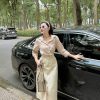 Sét sơ mi nude + chân váy midi xẻ - VD5831