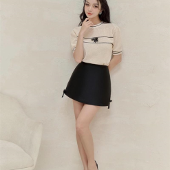 Sét pull nude tag nơ đen + short đen - VD5836