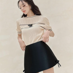 Sét pull nude tag nơ đen + short đen - VD5836