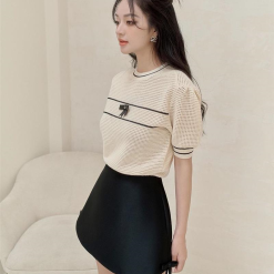 Sét pull nude tag nơ đen + short đen - VD5836