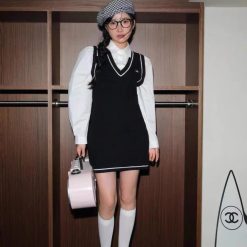 Sét sơ mi trắng phối đầm viền sọc - VD5842