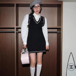 Sét sơ mi trắng phối đầm viền sọc - VD5842