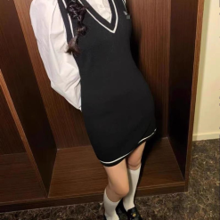 Sét sơ mi trắng phối đầm viền sọc - VD5842