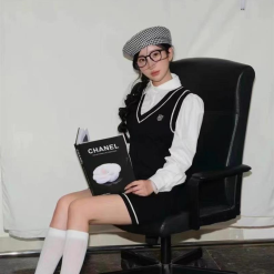 Sét sơ mi trắng phối đầm viền sọc - VD5842