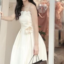 Đầm phi kèm cúp ngực gợn sóng xoè kèm dây hoa - VD5849