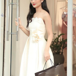 Đầm phi kèm cúp ngực gợn sóng xoè kèm dây hoa - VD5849