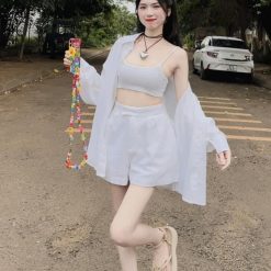 Sét sơ mi trắng kèm crop 2 dây + short - VD5867