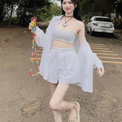 Sét sơ mi trắng kèm crop 2 dây + short - VD5867