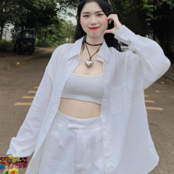 Sét sơ mi trắng kèm crop 2 dây + short - VD5867