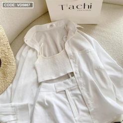 Sét sơ mi trắng kèm crop 2 dây + short - VD5867