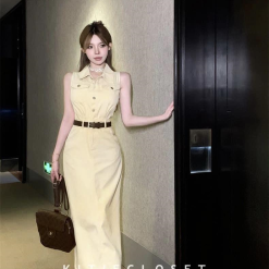 Đầm sơ mi kaikai nude túi hộp sn kèm nịt - VD5869