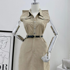 Đầm sơ mi kaikai nude túi hộp sn kèm nịt - VD5869