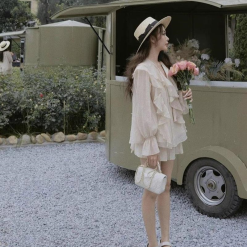 Sét áo nude viền bèo + chân váy - VD5875