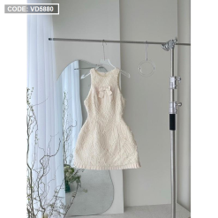 Đầm ren phối nơ xếp chân váy - VD5880