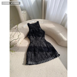 Đầm ren phối nơ xếp chân váy - VD5880