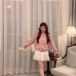 Sét áo hodde thêu + chân váy phối chân ren - VD5887