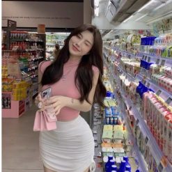 Sét chân váy body rút dây áo crop - VD5890