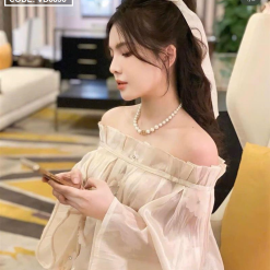 Sét voan nude trễ vai kết hoa + chân váy - VD5895