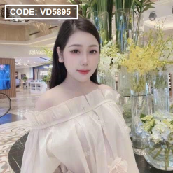 Sét voan nude trễ vai kết hoa + chân váy - VD5895