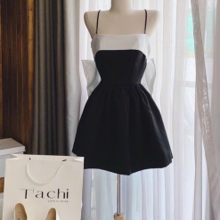 Đầm 2 dây đen phối nơ trắng lưng - VD5896