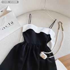 Đầm 2 dây đen phối nơ trắng lưng - VD5896