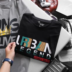 Áo Thun Nam Cổ Tròn Rurumen Màu Đen In Chữ Urban Big Size - AB441