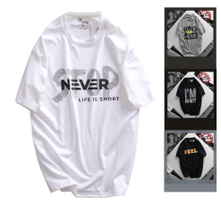 Áo Thun Nam Cổ Tròn Rurumen Màu Trắng In Chữ Never Big Size - AB442