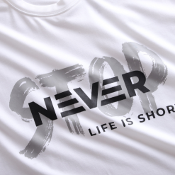 Áo Thun Nam Cổ Tròn Rurumen Màu Trắng In Chữ Never Big Size - AB442