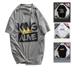 Áo Thun Nam Cổ Tròn Rurumen Màu Xám In Chữ King Big Size - AB443