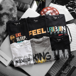 Áo Thun Nam Cổ Tròn Rurumen Màu Đen In Chữ Eat Sleep Big Size - AB445