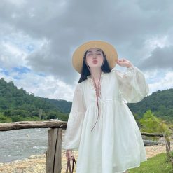 Đầm bbd trắng cổ bèo tay bí - VD5898