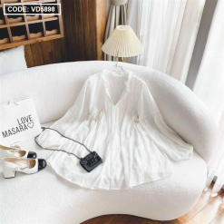 Đầm bbd trắng cổ bèo tay bí - VD5898