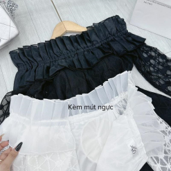 Đầm ren ngôi sao bẹt vai phối tơ xếp ly - VD5899