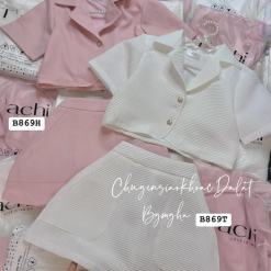 Sét crop dạ cổ vest + chân váy 2 màu - VD5903