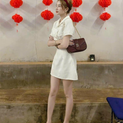 Sét crop bố dạ trắng tưa lai + chân váy - VD5917