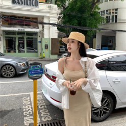 Sét sơ mi đầm 2 dây nude - VD5918