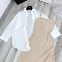 Sét sơ mi đầm 2 dây nude - VD5918