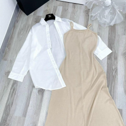 Sét sơ mi đầm 2 dây nude - VD5918