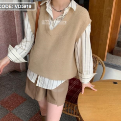 Sét sơ mi sọc kèm ghi lê len - VD5919