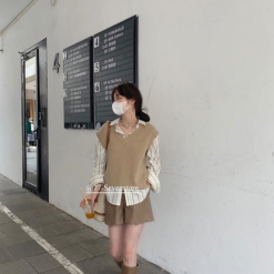 Sét sơ mi sọc kèm ghi lê len - VD5919