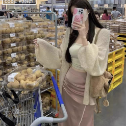 Sét hồng áo khoác len - VD5921