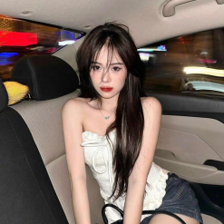 Sét ống trắng ren hoa viền bèo thắt nơ + chân váy jean - VD5924