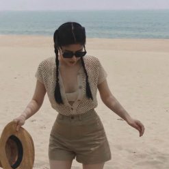 Sét khoác trắng TN kèm crop 2 dây trắng + short nude - VD5926