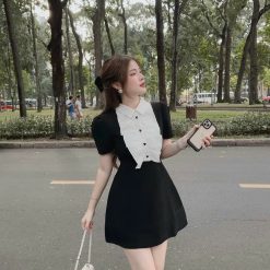 Đầm đen phối cổ trắng bèo - VD5927