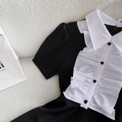 Đầm đen phối cổ trắng bèo - VD5927