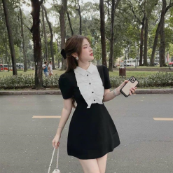 Đầm đen phối cổ trắng bèo - VD5927