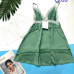 Đầm ngủ 2 dây phối ren màu trơn - DBO3088