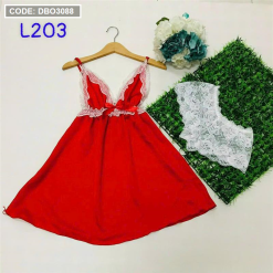 Đầm ngủ 2 dây phối ren màu trơn - DBO3088